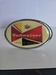 Vintage Budweiser « King of Beers » Oval Belt Buckle – Bowtie Logo Enamel Inlay