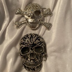 Skull Belt Buckle Lot (2) Silver Bling Rhinestone Punk Horror Gothic Pirate