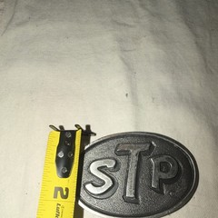 Vintage STP Corporation Advertising Belt Buckle Silver Tone Auto Racing Promo