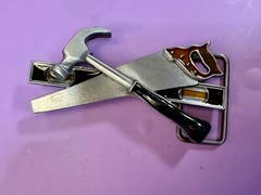 Tools Hammer Saw Meter Stick Carpenters Contractor&rsquo;s Figural Cutout Belt Buckle