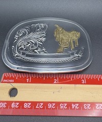 Silver Tone Engraved Western Cowboy Belt Buckle With 3D Bronze Tone Saddle