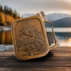 Vintage Brass Indiana Metal Craft Bass Fish Belt Buckle 2 1/4&Prime; Wide 1976