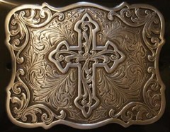 Blazin Roxx RECTANGLE FLORAL ACCENTS CROSS BELT BUCKLE 37907