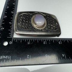 Vintage Western Style Oval Stone Belt Buckle Silver Tone Woven Pattern