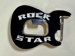 Rock Star Musician Guitar Body with Bottle Opener Black Enameled Belt Buckle