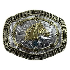 Horse Head Rodeo Belt Buckle Silver And Gold