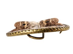 Real Rattlesnake Belt Buckle: Dueling heads in Oval (598-BB402-G6602)