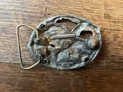C & J VTG 90s Flying Eagle Belt Buckle Enamel Glaze USA Made Pewter Look NICE!