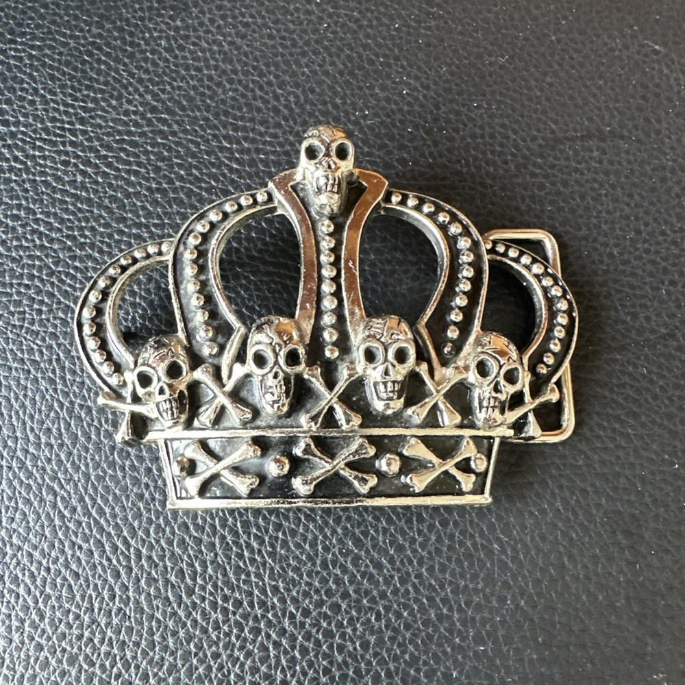 WESTSIDE CA Crown With Skulls Metal Biker Motorcycle Gothic Belt Buckle