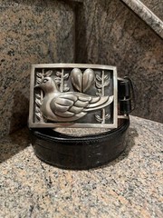 HUGE!! RARE! Kieselstein Peace Love/Dove Buckle With Black Alligator Belt Size 2