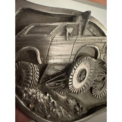 Vintage Monster Truck 4×4 Off Road SUV Belt Buckle Silver Tone 3D Relief 1988