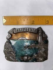 Vtg California Ocean Rocky Cove Lighthouse Beach Sunset 1980s Belt Buckle REPAIR