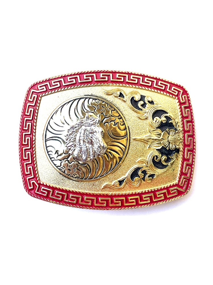 Western Buckle Gold Silver Red Horse Head Buckle Cowboy 2 » Hebillas Vaqueras