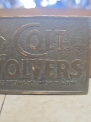 VINTAGE COLT REVOLVERS BRASS BELT BUCKLE ~ GW13 ~ ANTIQUE FINISH ~ WESTERN ~ EUC