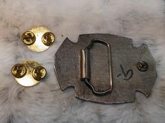 VTG Volunteer Fireman Red Enamel Belt Buckle FD Fire Department Truck + 2 pins