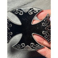 Silver Tone Maltese Cross Belt Buckle Gothic Western Biker Style 3.5in