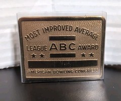 VINTAGE AMERICAN BOWLING CONGRESS BELT BUCKLE MOST IMPROVED AVERAGE AWARD SMALL