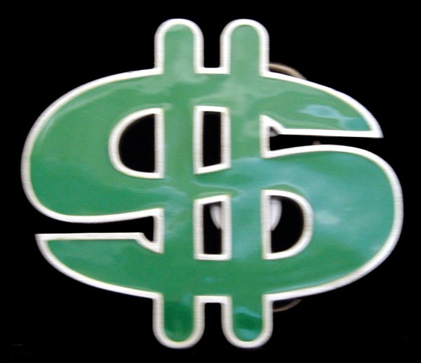 LL10168 *NOS* GREAT 2002 ***BIG GREEN $$$ DOLLAR SIGN*** PEWTER BUCKLE