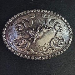 Nocona Bull Rider Belt Buckle Silver Tone Floral Engraved Western Cowboy Rodeo