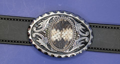 Real Coon Tail Rattlesnakes Insert with Bezel & Silver Scroll Belt Buckle #2625