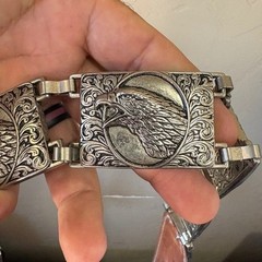 Vintage Leather Metal Eagle Cowboy Western Belt w/Tigers Eye Stone Buckle