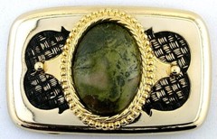 Gold Color Black Weave 40×30 Oval Green Lace Agate Cabochon Belt Buckle EPBB97