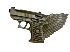 Winged Gun Flying Pistol Handgun Figural Cutout Brass Tone Large Belt Buckle