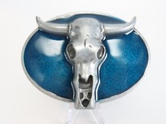 Longhorn Skull Belt Buckle Bull Enameled Blue Metal New