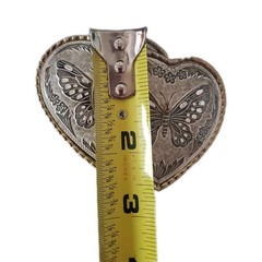 Vintage 70s DOUBLE HEARTS belt buckle W USA Butterfly Floral Golden Silver Tone