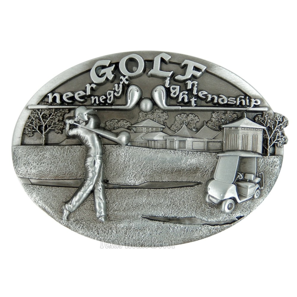 Golf Belt Buckle « Green Oxygen Light Friendship » Antique Silver Fits 1.5&Prime; Belts