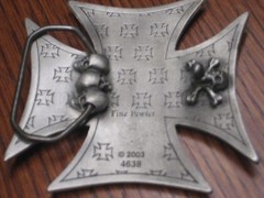 IRON CROSS WITH SKULLS BELT BUCKLE 3&Prime; #4638 PEWTER NEW