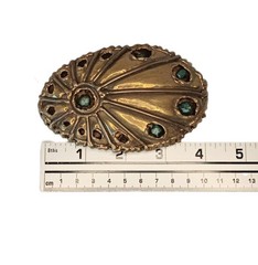Goldtone Brass Colored Metal Belt Buckle With Turquoise Colored Stones Peacock