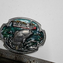 VINTAGE BASS SPORT Fishing Fish Boat DESIGN Enamel BELT BUCKLE