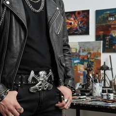 NEW Men Western Belt Buckle Silver Metal Bling Skeleton Rock Band Skull Big UFO