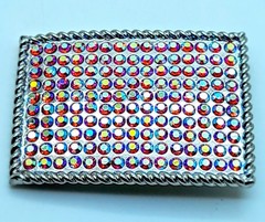 Fashion unisex style classic oblong Belt Buckle Silver Metal pink ab rhinestones