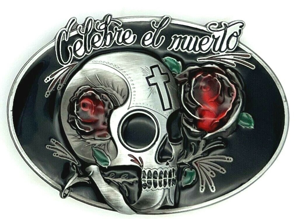 Celebrate Day of the Dead Celebre el Muerto Sugar Skull Enameled Belt Buckle New