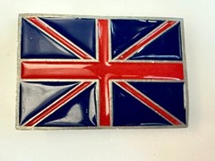 British UK Flag Union Jack Blue & Red Enameled Silver Tone MOBTOWN Belt Buckle