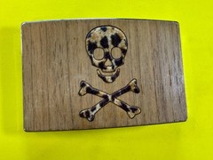 Skull & Crossed Bones Pirate Flag Poison Sign Biker Punk Vibe Wooden Belt Buckle