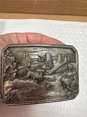 Vintage 1984 Bergamot Brass Works Farm Scenery Belt Buckle AS IS