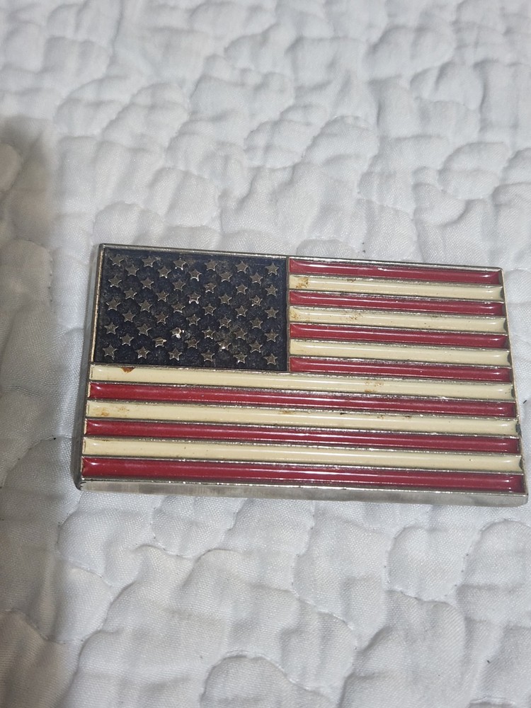Patriotic Belt Buckle Metal Silver United States of America USA Flag Silver Tone