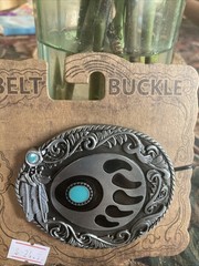 Bear Claw/ Feathers Metal And Turquoise Colored Buckle