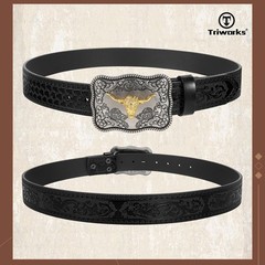 TRIWORKS Western Buckle Belts for Men, Mens Cowboy Fit Size 34&Prime;-37&Prime;, A-black