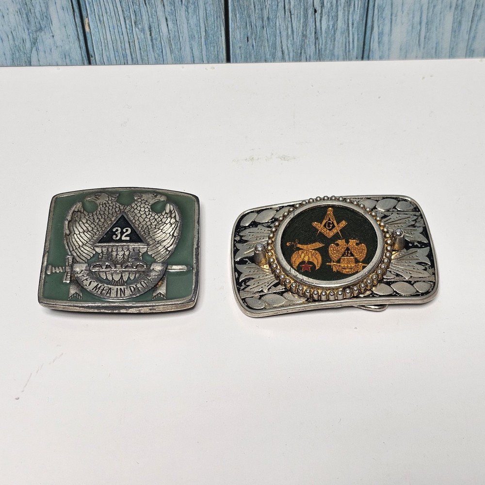 Vintage Masonic 32nd Degree Freemasons Shriner Western Style Belt Buckles 1978