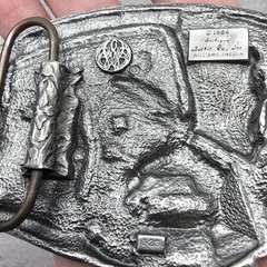 Vintage 1984 Alaska Eagle Gold Miner 3D Color Siskiyou Pewter Belt Buckle Enamel