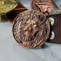 Lost-Wax Casting Copper Lion Round Belt Buckle (Belt Not Included) Men&rsquo;s Buckle
