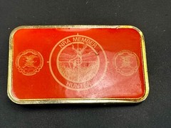 Nra Member Hunter – Rare Orange & Bass Color Gun Rights Collectors Belt Buckle