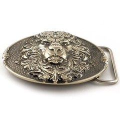 King Lion German silver belt buckle, Animal head, handmade lion belt buckle