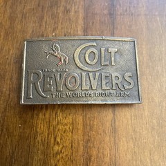 VINTAGE COLT REVOLVERS BRASS BELT BUCKLE ~ ANTIQUE FINISH