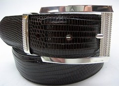 Sterling silver 925 buckle & loop, 44 grams w/Genuine Lizard 1.5  » belt U.S.A..