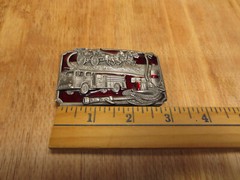 Vintage 1985 Americas Firefighters Metal Belt Buckle Red Enamel Sisikiyou FD USA